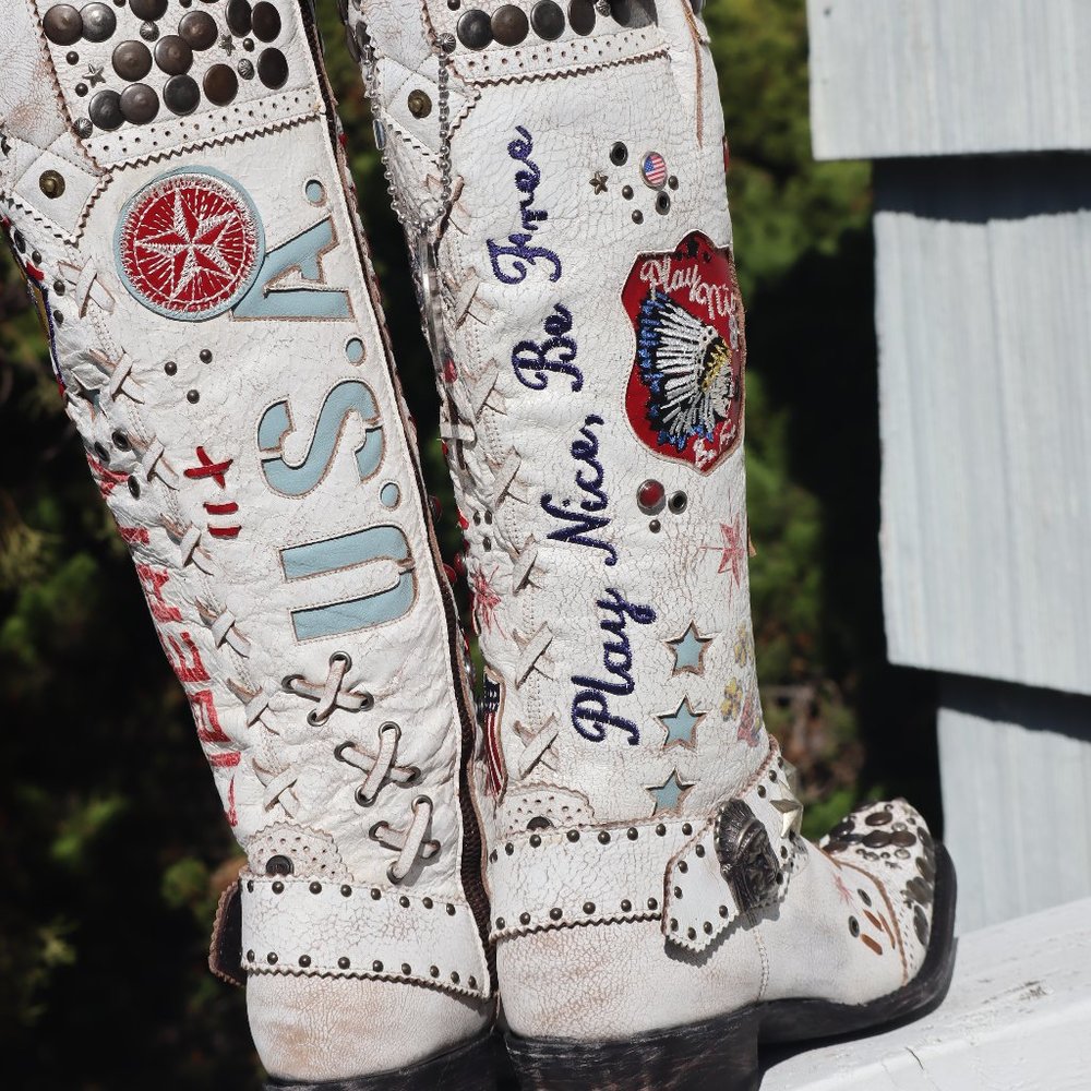 Old Gringo White Liberty Embellished Lace-Up Boots - Picture 6 of 15